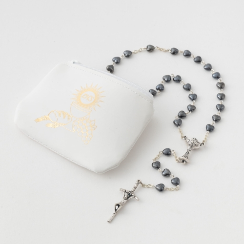 Różaniec serce hematyt IHS