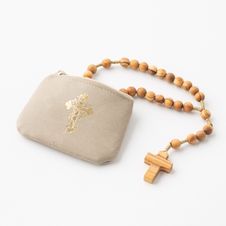 Różaniec z drewna oliwnego 8 mm  na sznurku - krzyż oliwny