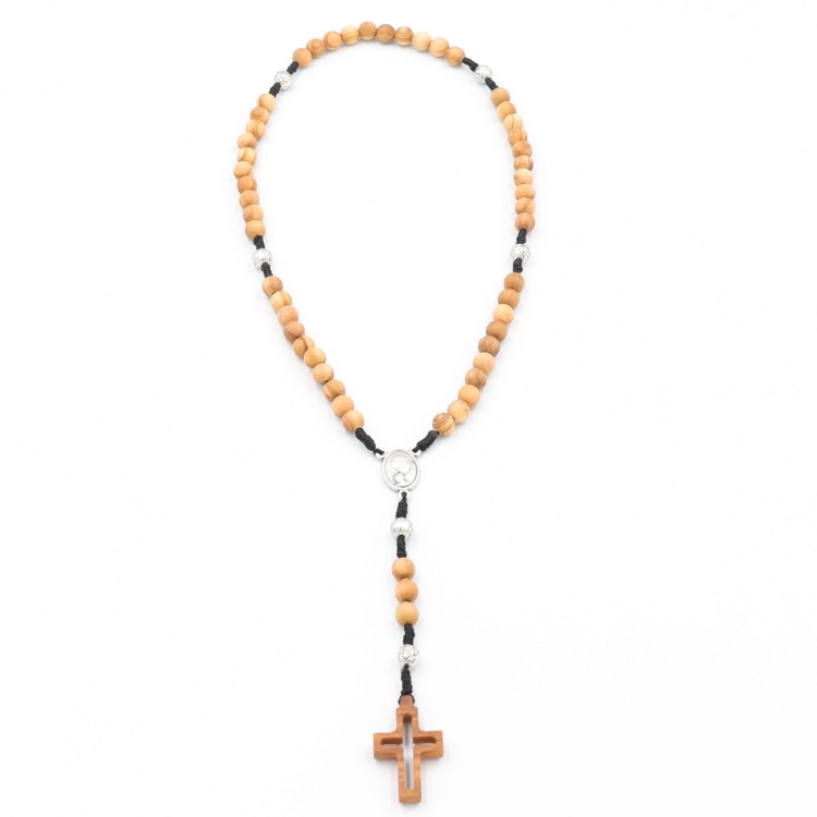 Różaniec z drewna oliwnego 6 mm + róże 6 mm + krzyż ażur