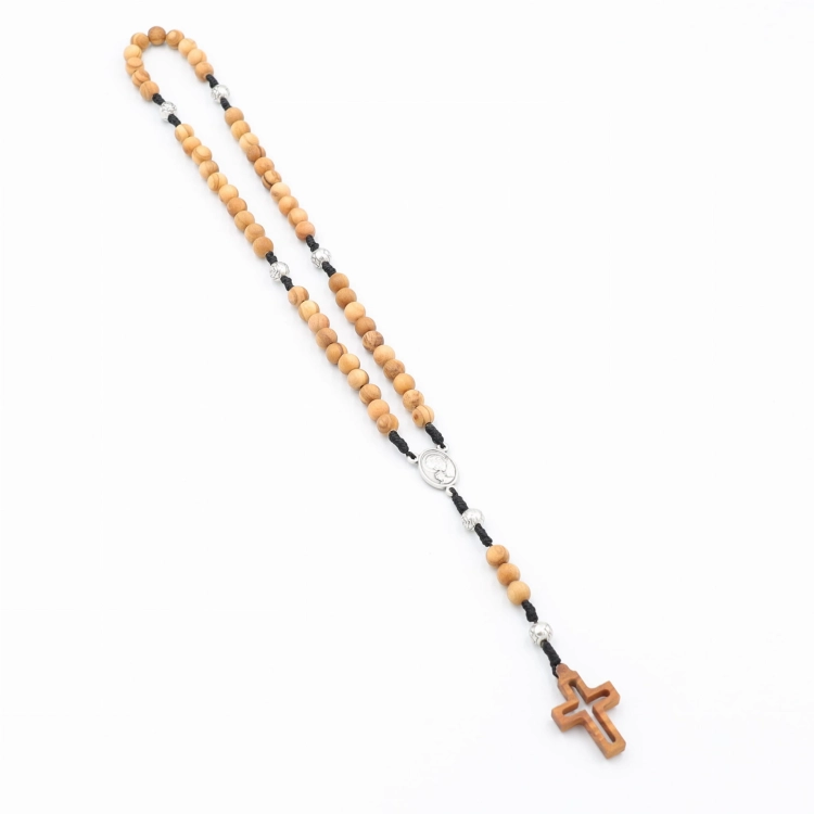 Różaniec z drewna oliwnego 6 mm + róże 6 mm + krzyż ażur