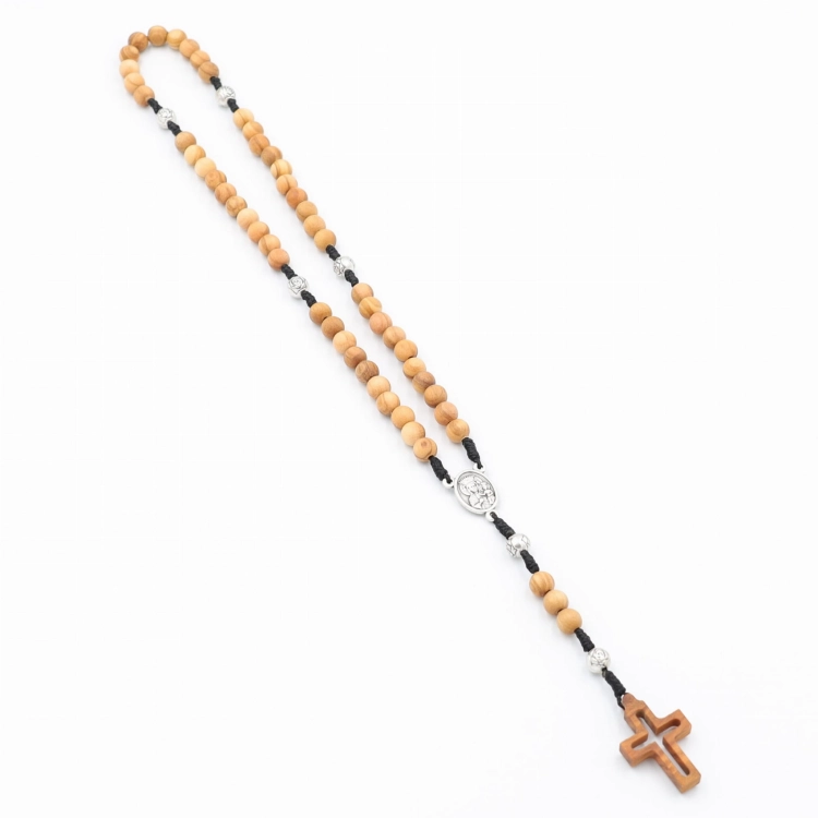Różaniec z drewna oliwnego 6 mm + róże 6 mm + krzyż ażur