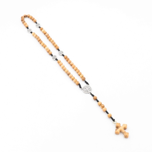 Różaniec z drewna oliwnego 6 mm + Św. Benedykt