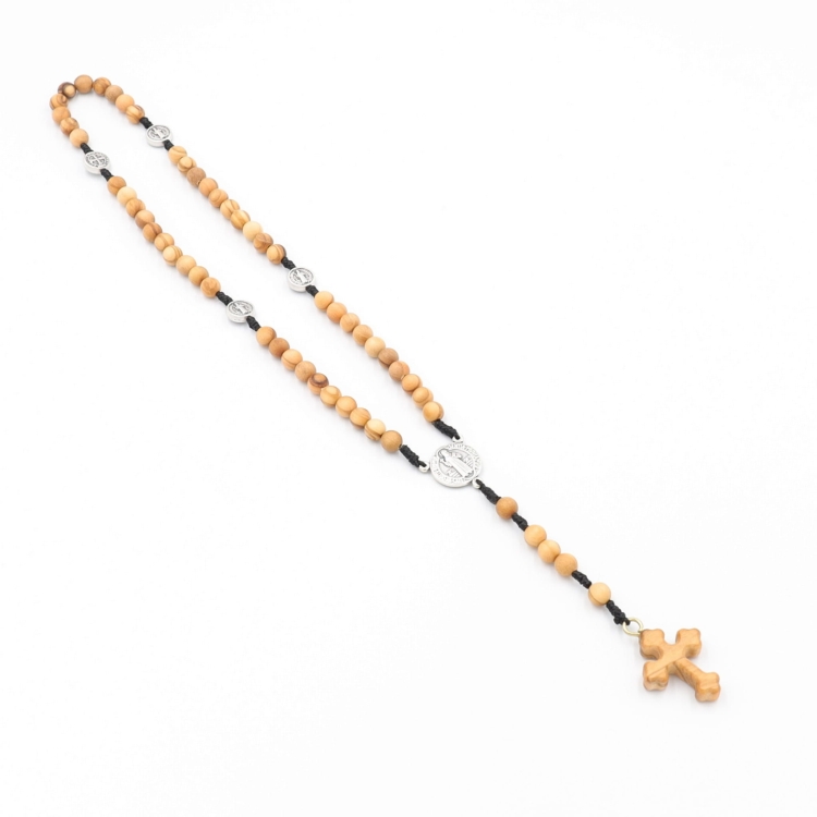 Różaniec z drewna oliwnego 6 mm + Św. Benedykt