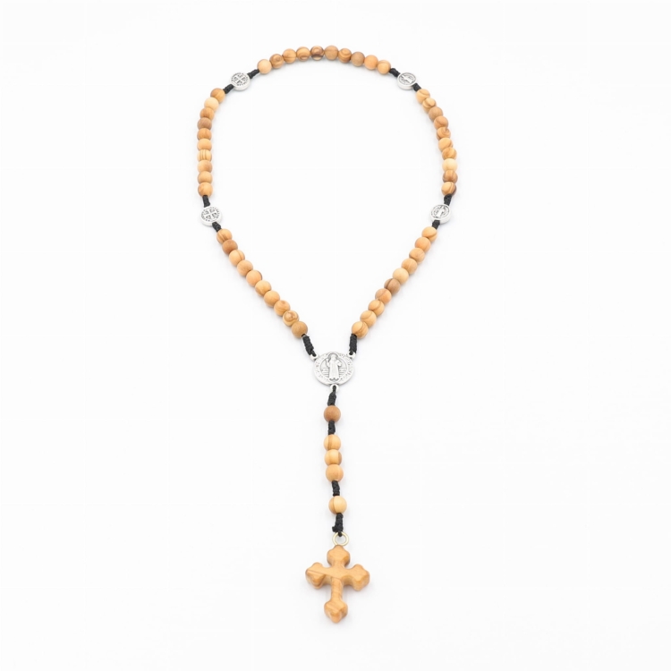 Różaniec z drewna oliwnego 6 mm + Św. Benedykt