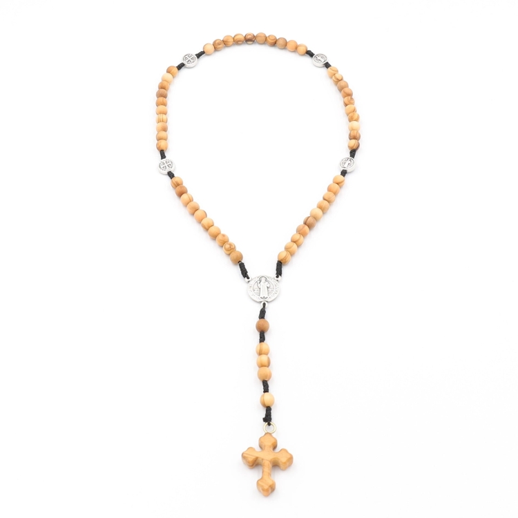 Różaniec z drewna oliwnego 6 mm + Św. Benedykt