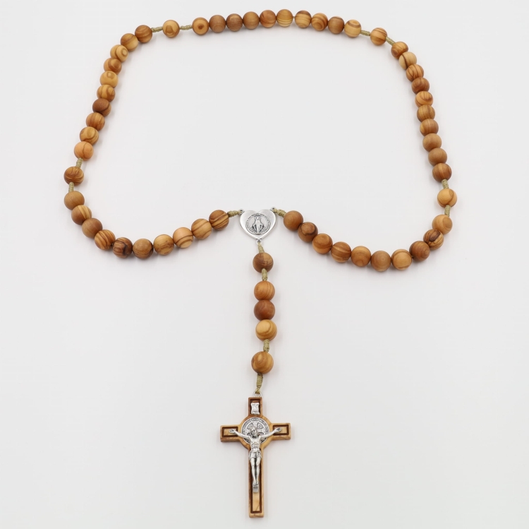Różaniec z drewna oliwnego 15 mm na sznurku - duży (68 cm)