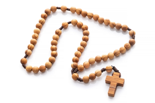 Różaniec z drewna oliwnego 8 mm  na sznurku - krzyż oliwny