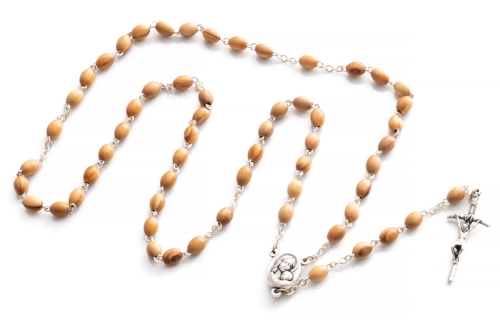 Różaniec z drewna  oliwnego (oval) na sztyftach - Ziemia Święta