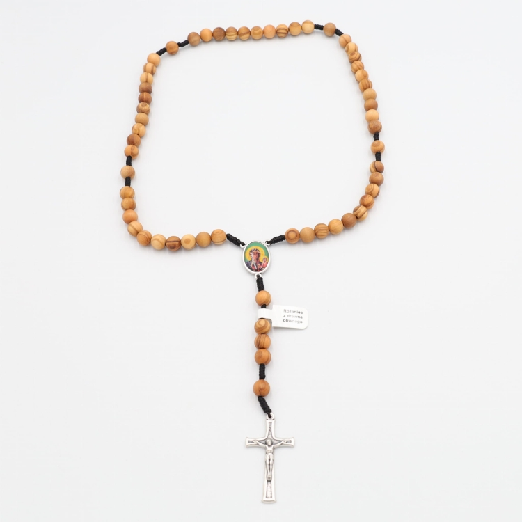Różaniec z drewna oliwnego 8 mm na sznurku - łącznik na wklejkę-FT4