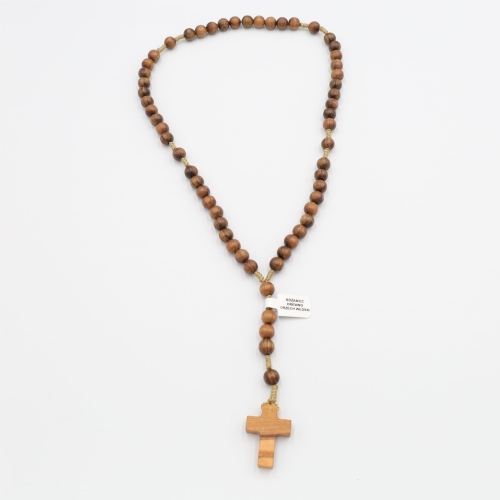 Różaniec z drewna orzech włoski 8 mm na sznurku - krzyż oliwny